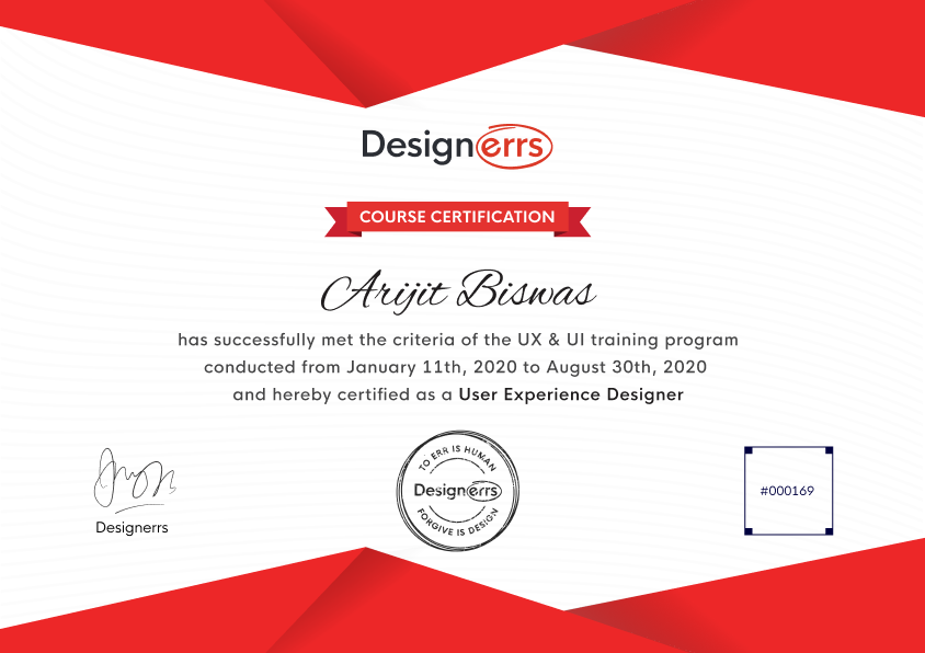 Arijit Biswas Completed UI UX Design Course Training and Certification Program